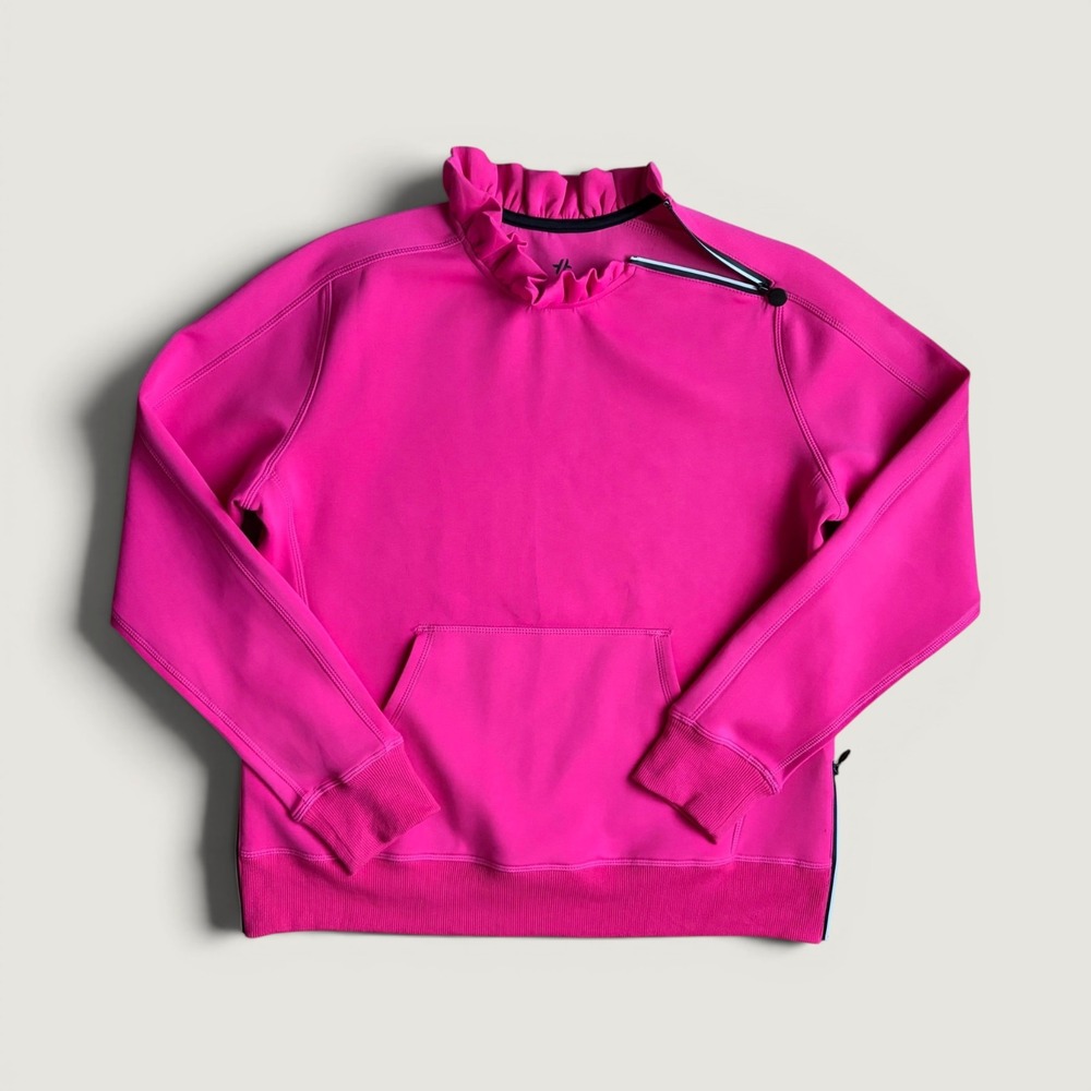NWOT L Tail Activewear Condoleezza Hot Pink Ruffle Mock Neck Pullover Hoodie